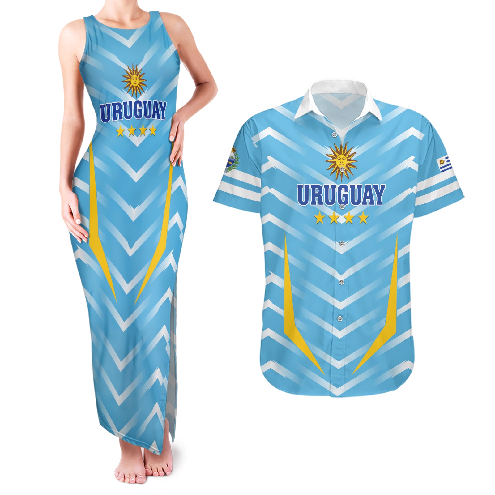 Personalized Uruguay 2024 Football Couples Matching Tank Maxi Dress and Hawaiian Shirt Come On La Celeste - Wonder Print Shop