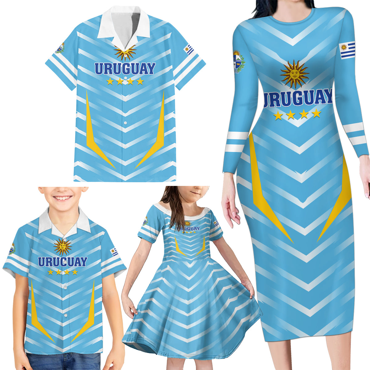 Personalized Uruguay 2024 Football Family Matching Long Sleeve Bodycon Dress and Hawaiian Shirt Come On La Celeste - Wonder Print Shop