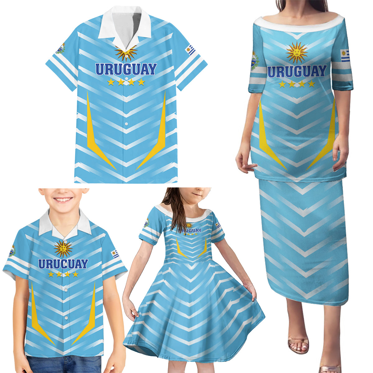 Personalized Uruguay 2024 Football Family Matching Puletasi and Hawaiian Shirt Come On La Celeste - Wonder Print Shop