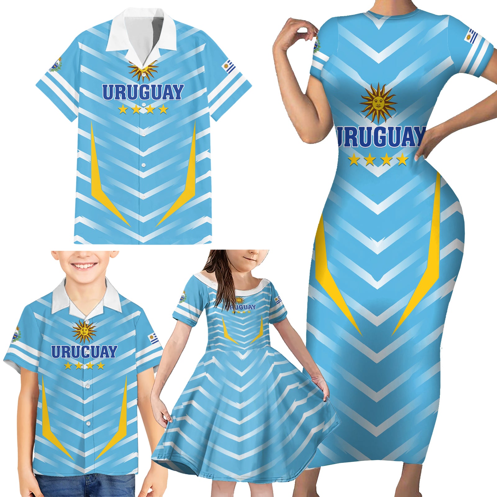 Personalized Uruguay 2024 Football Family Matching Short Sleeve Bodycon Dress and Hawaiian Shirt Come On La Celeste - Wonder Print Shop