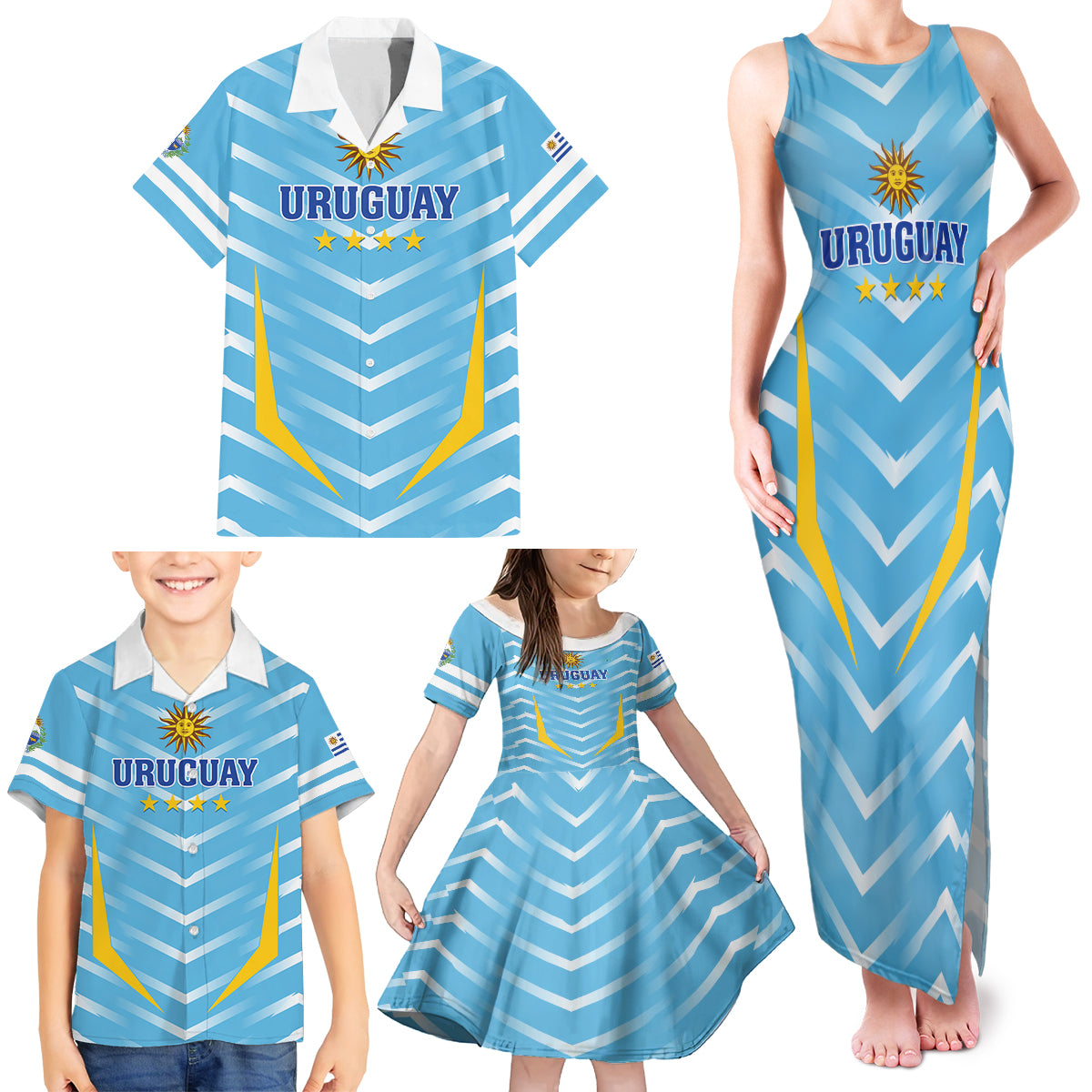 Personalized Uruguay 2024 Football Family Matching Tank Maxi Dress and Hawaiian Shirt Come On La Celeste - Wonder Print Shop