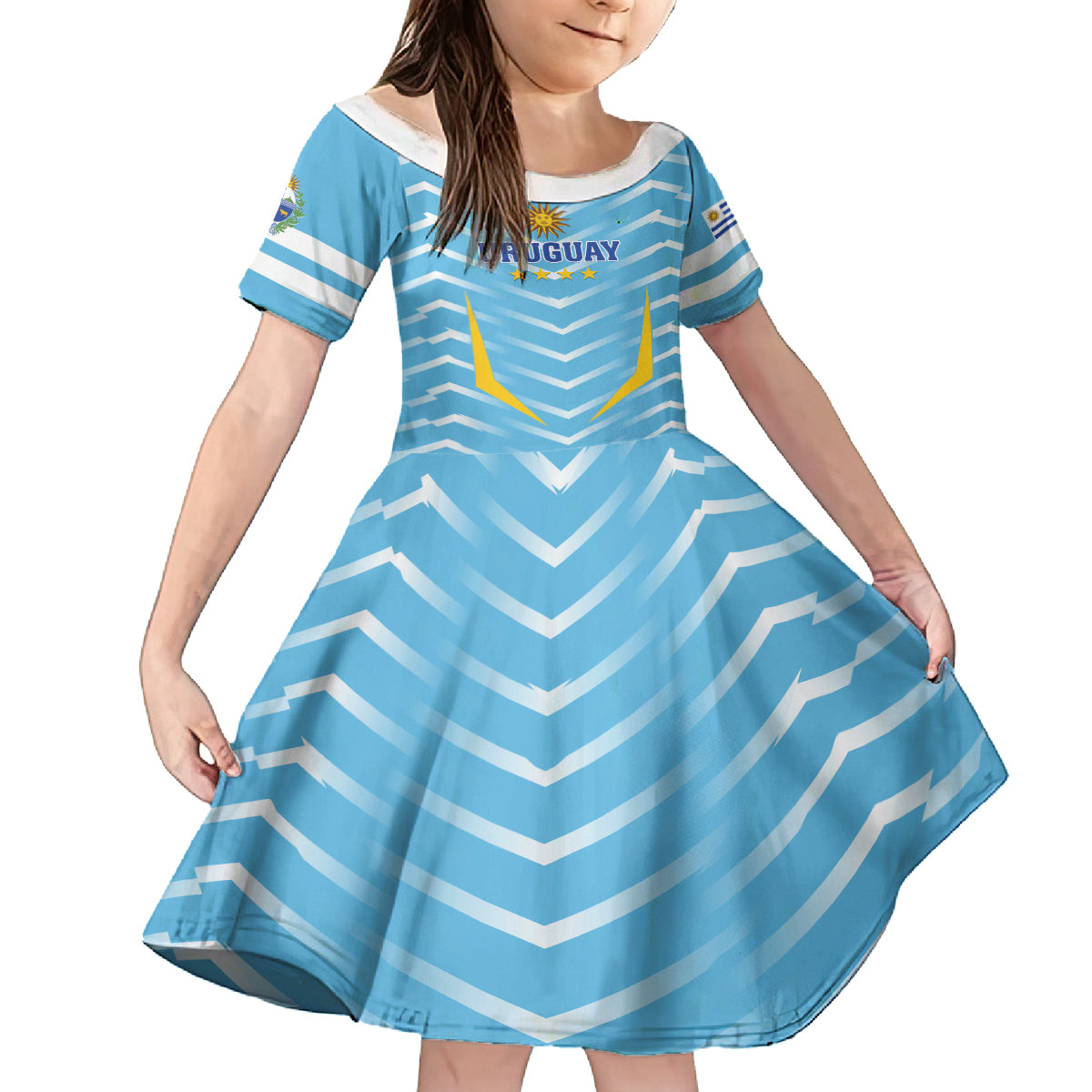 Personalized Uruguay 2024 Football Kid Short Sleeve Dress Come On La Celeste - Wonder Print Shop