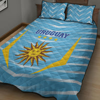 Blue Uruguay 2024 quilt bed set with large sun emblem, Uruguay title, and two pillows
