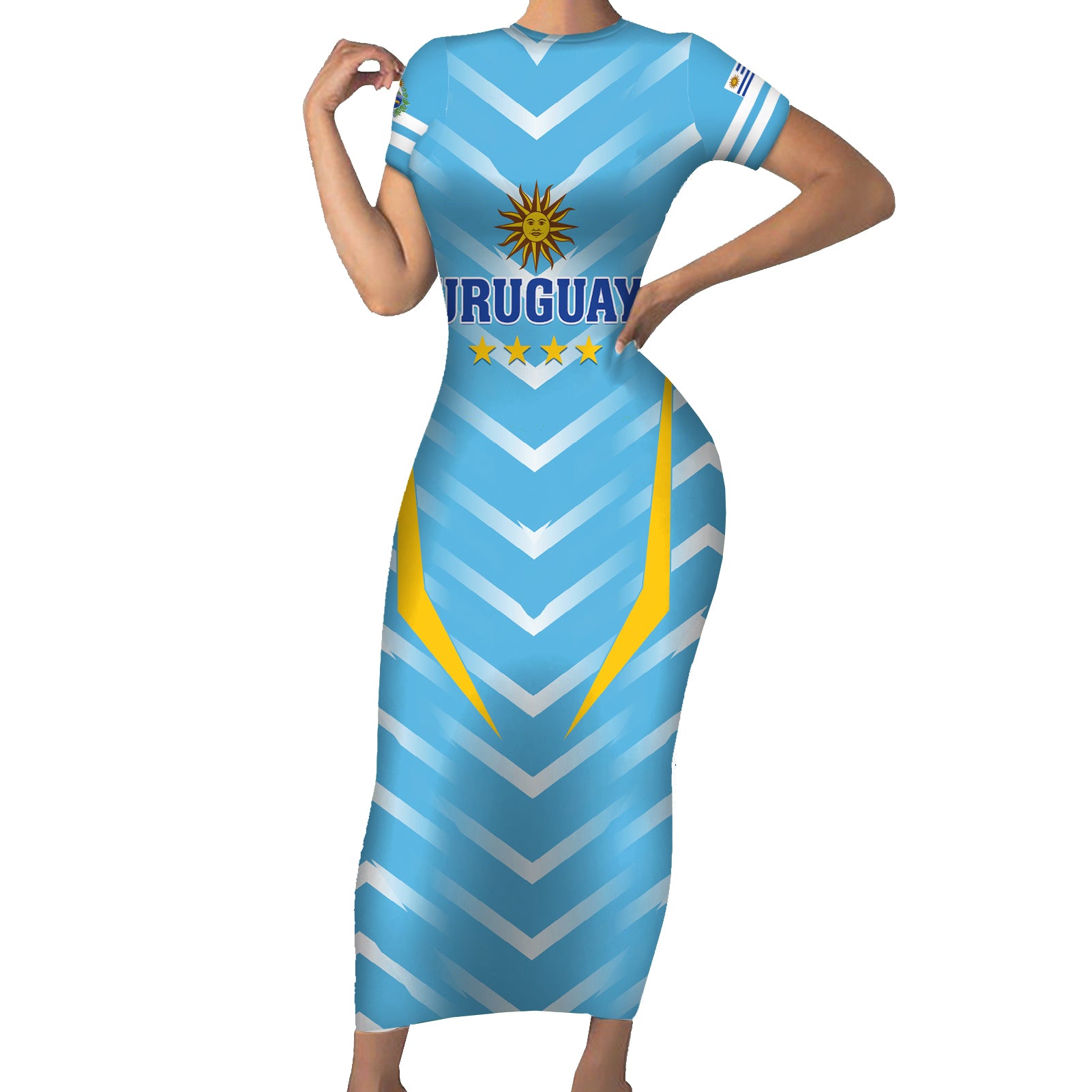 Personalized Uruguay 2024 Football Short Sleeve Bodycon Dress Come On La Celeste - Wonder Print Shop