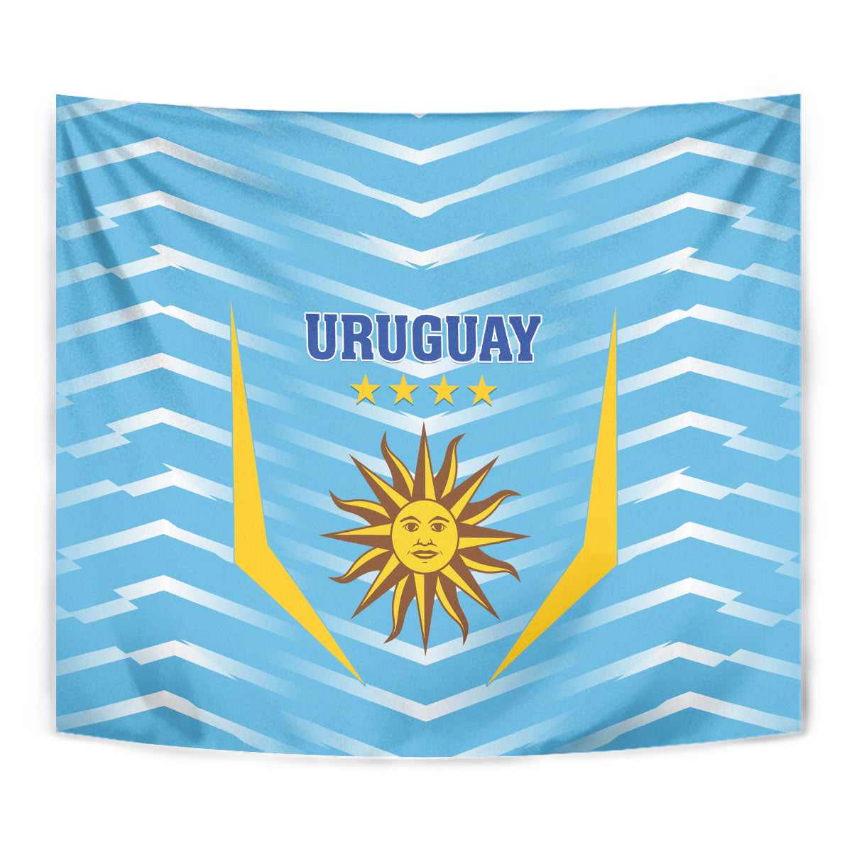 Uruguay blue football tapestry close view with 'URUGUAY' text and sun crest