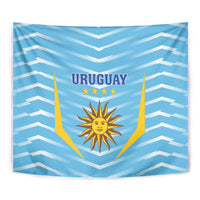 Uruguay blue football tapestry close view with 'URUGUAY' text and sun crest
