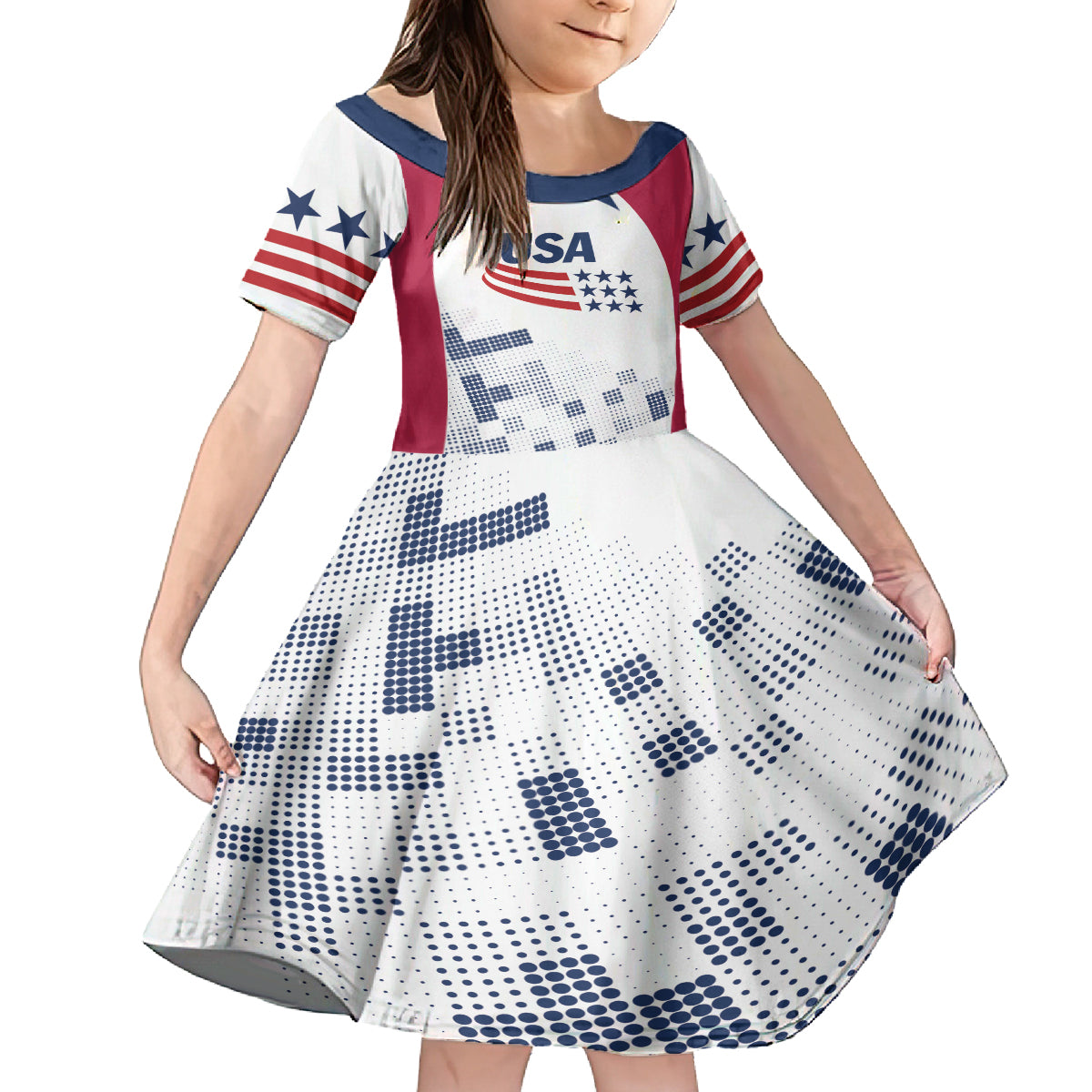 Personalized USA 2024 Soccer Kid Short Sleeve Dress The Stars and Stripes Go Champion - Wonder Print Shop