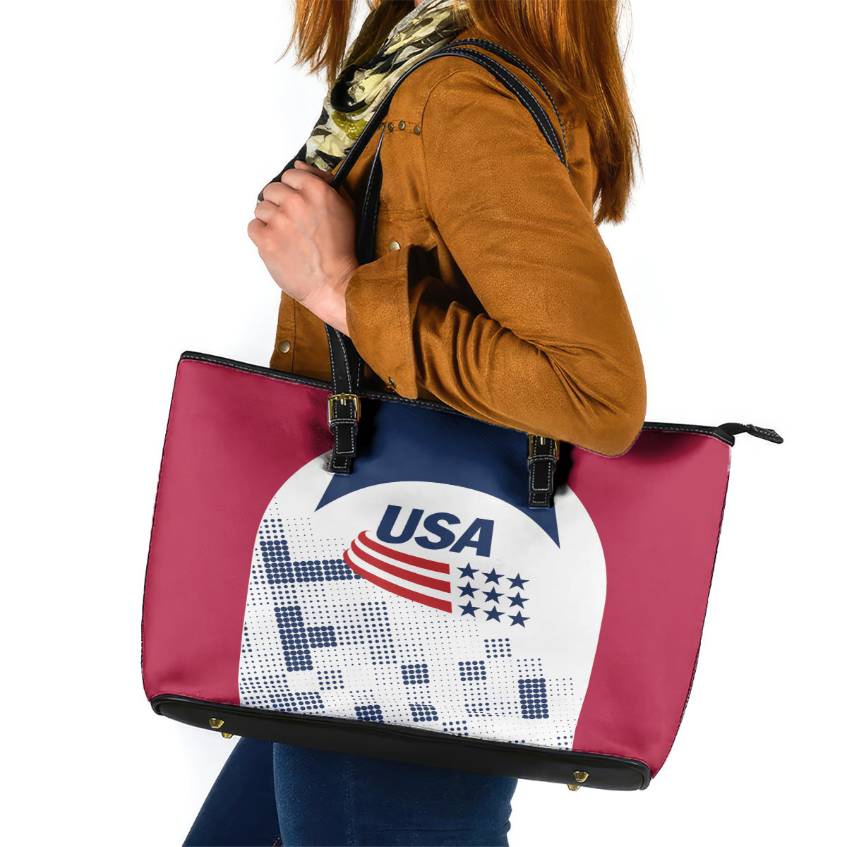 USA 2024 Soccer Leather Tote Bag The Stars and Stripes Go Champion - Wonder Print Shop