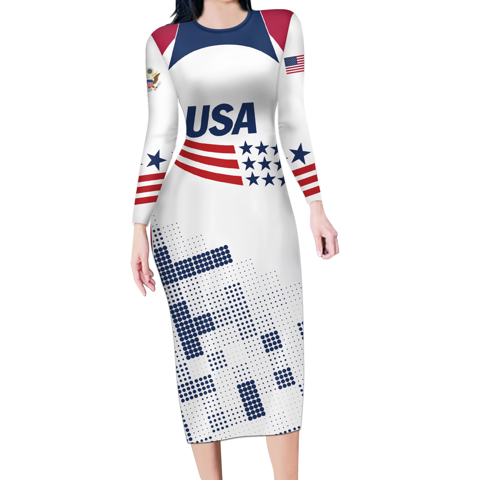 Personalized USA 2024 Soccer Long Sleeve Bodycon Dress The Stars and Stripes Go Champion - Wonder Print Shop