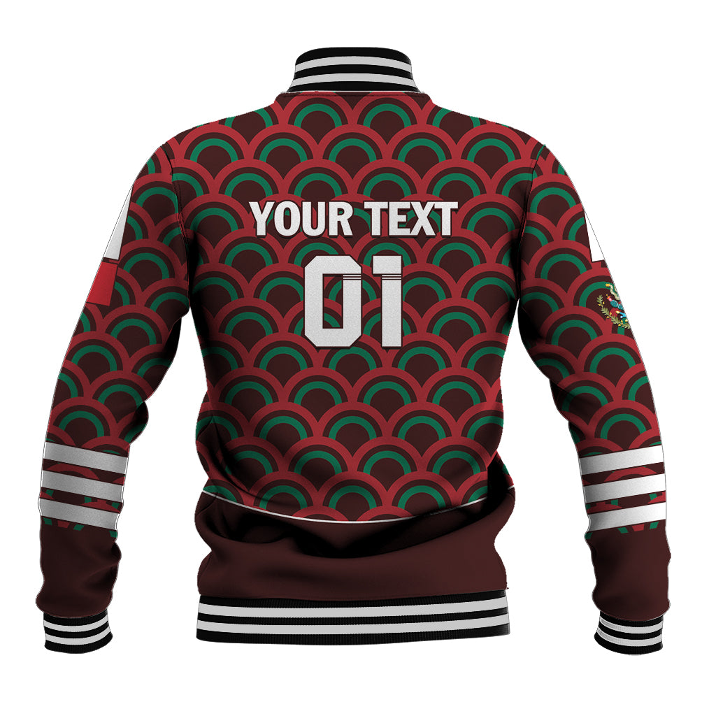 Personalized baseball jacket, back text YOUR TEXT and 01; ribbed striped collar