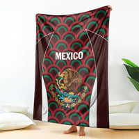 Mexico football blanket, maroon edges, green-red wave design, white stripes, MEXICO eagle crest