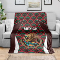 Mexico football blanket, maroon border, green-red wave pattern, white stripes, MEXICO eagle artwork