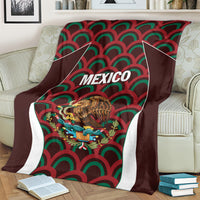Mexico football blanket, maroon border, green-red wave design, white side stripes, MEXICO logo
