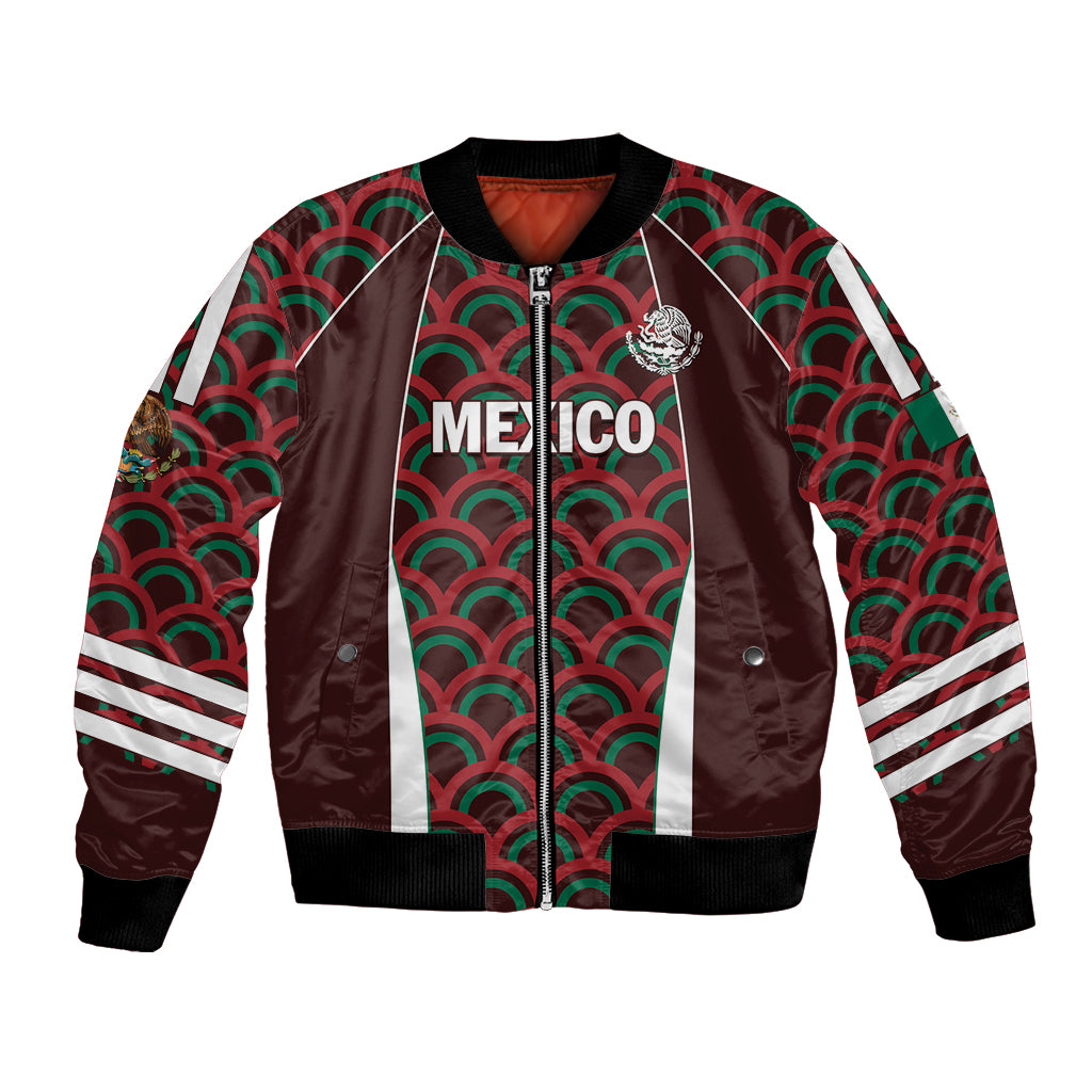 Unisex red Mexico football bomber jacket with all-over scallop pattern, zipper front, crest