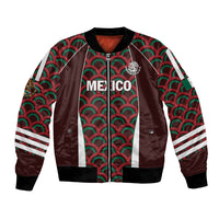 Unisex red Mexico football bomber jacket with all-over scallop pattern, zipper front, crest
