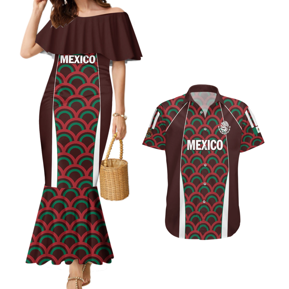 Personalized Mexico 2024 Football Couples Matching Mermaid Dress and Hawaiian Shirt Come On El Tri LT01