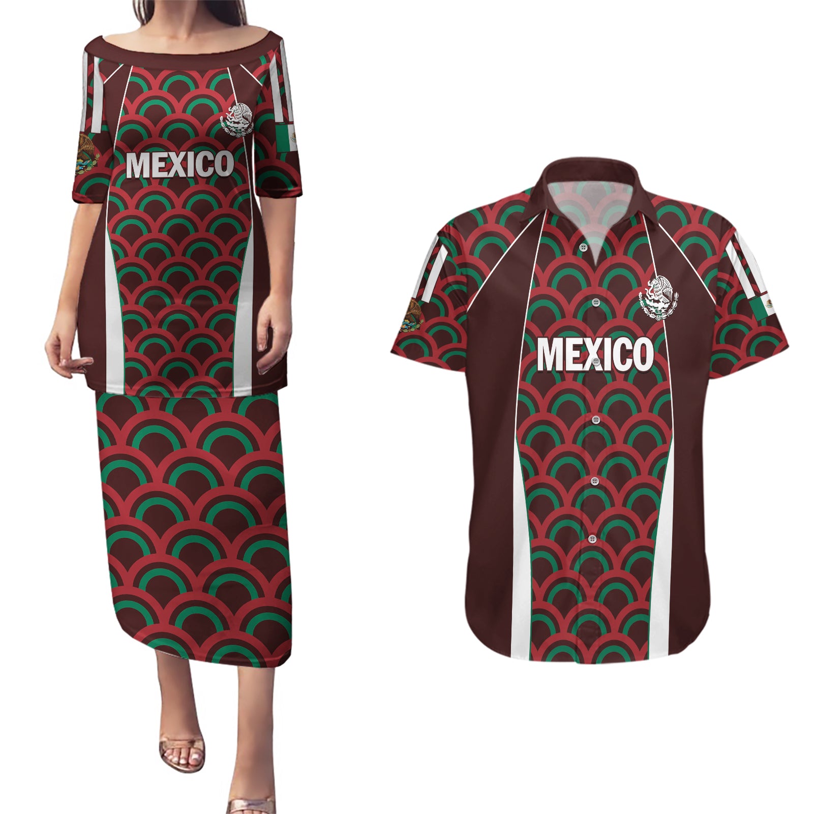 Personalized Mexico 2024 Football Couples Matching Puletasi and Hawaiian Shirt Come On El Tri LT01