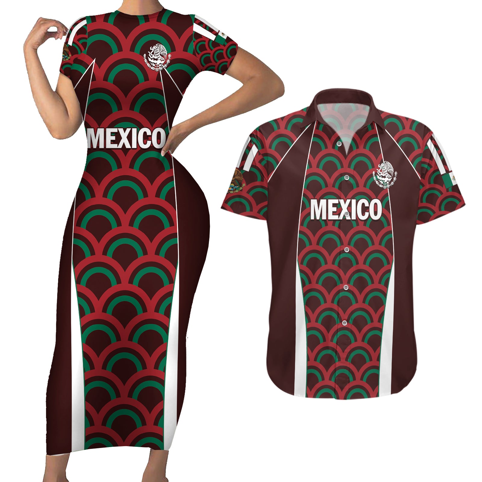 Personalized Mexico 2024 Football Couples Matching Short Sleeve Bodycon Dress and Hawaiian Shirt Come On El Tri LT01