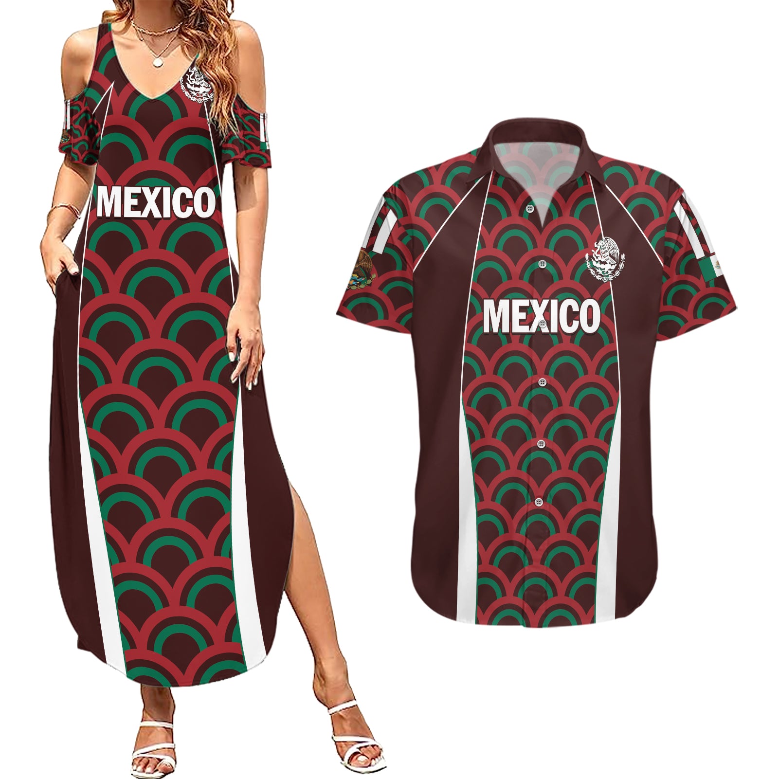 Personalized Mexico 2024 Football Couples Matching Summer Maxi Dress and Hawaiian Shirt Come On El Tri LT01