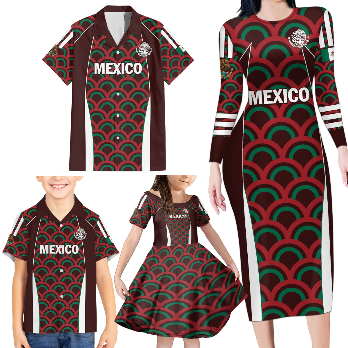 Personalized Mexico 2024 Football Family Matching Long Sleeve Bodycon Dress and Hawaiian Shirt Come On El Tri