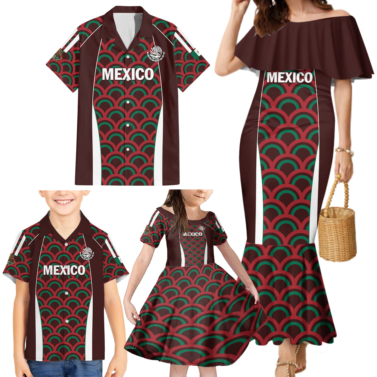 Personalized Mexico 2024 Football Family Matching Mermaid Dress and Hawaiian Shirt Come On El Tri