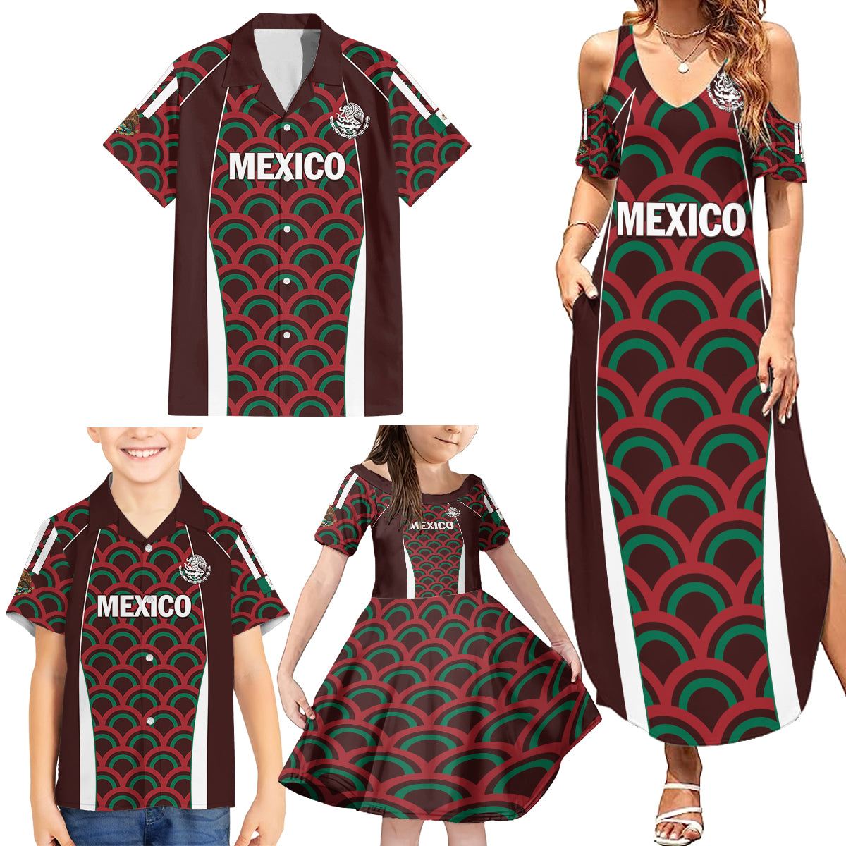 Personalized Mexico 2024 Football Family Matching Summer Maxi Dress and Hawaiian Shirt Come On El Tri