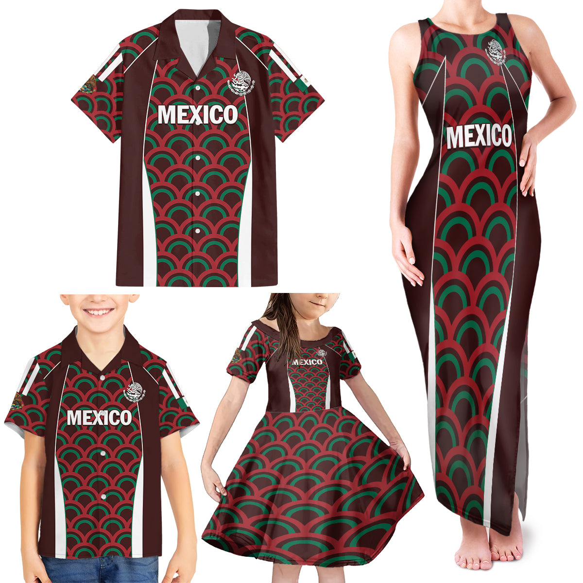 Personalized Mexico 2024 Football Family Matching Tank Maxi Dress and Hawaiian Shirt Come On El Tri