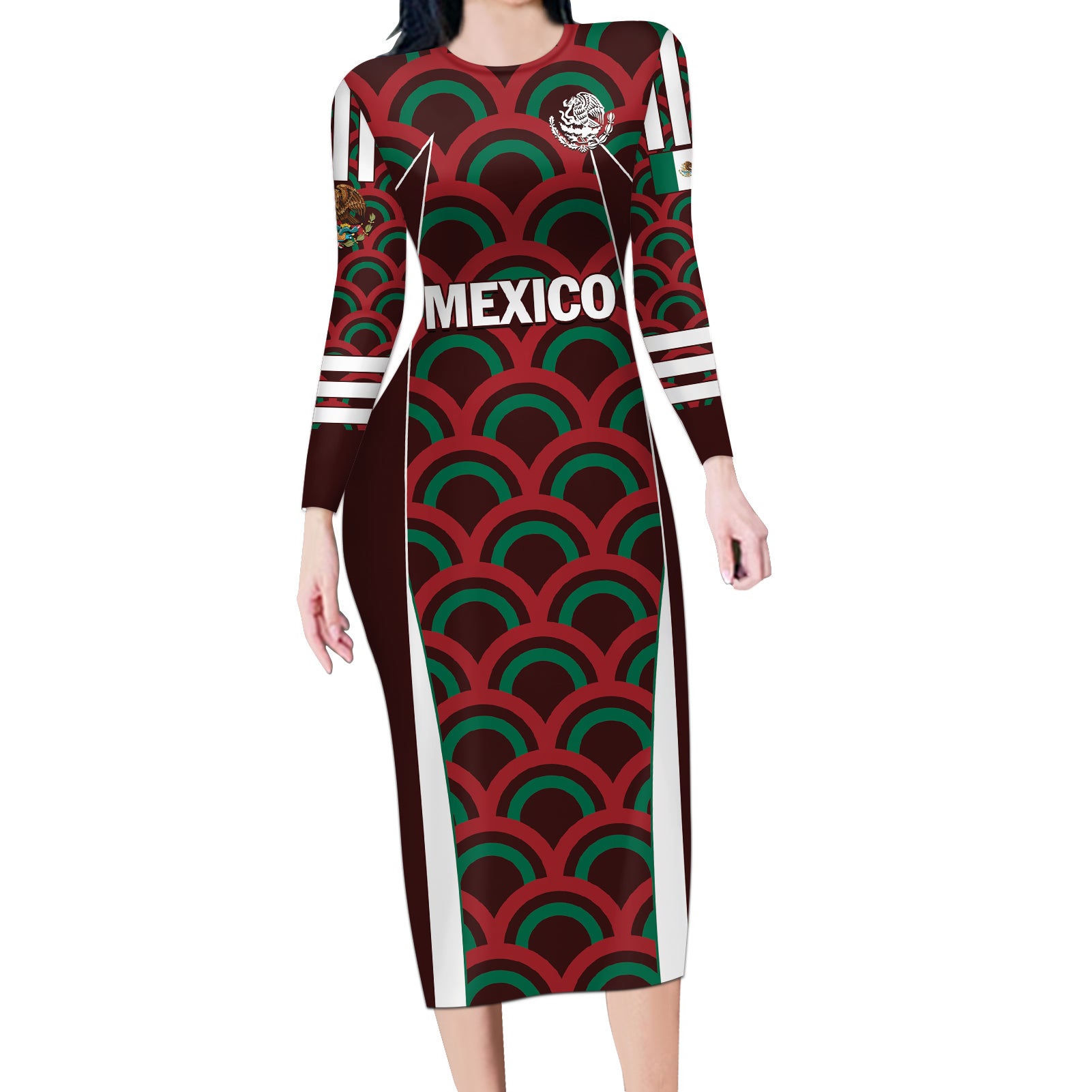 Personalized Mexico 2024 Football Long Sleeve Bodycon Dress Come On El Tri LT01