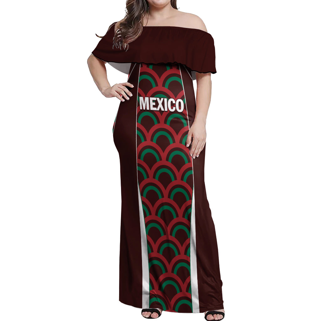 Personalized Mexico 2024 Football Off Shoulder Maxi Dress Come On El Tri LT01