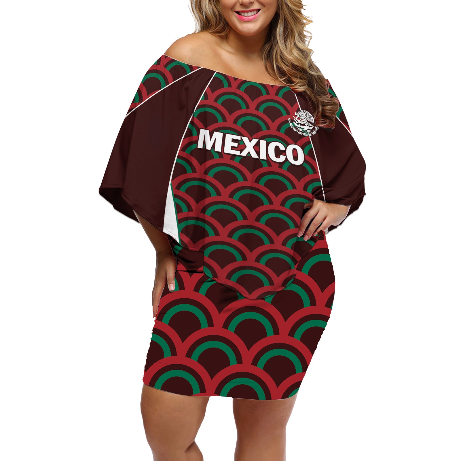 Personalized Mexico 2024 Football Off Shoulder Short Dress Come On El Tri LT01