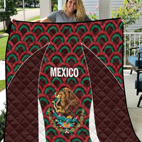 Mexico football quilt in dark brown with green/red fan pattern and central shield art
