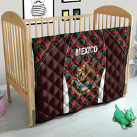 Mexico football quilt for baby bed, dark brown with green/red fan pattern and central crest