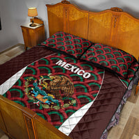 Maroon football quilt bed set with Mexico graphic crest, green-red wave background, and two pillows