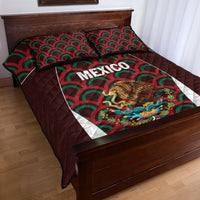 Maroon football quilt bed set with Mexico crest panel, green-red wave pattern, and diamond quilting