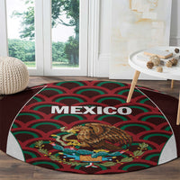 Round football carpet with “MEXICO” lettering and eagle design surrounded by red-green waves.