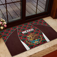 Mexico football rubber doormat with lion crest, “MEXICO” lettering, brown house-shaped edges