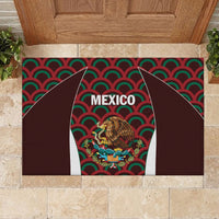 Mexico rubber doormat featuring “MEXICO” and lion emblem on red-green wave pattern