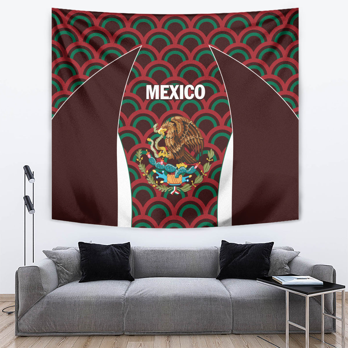 Mexico football tapestry wall hanging with maroon side panels and 'MEXICO' crest