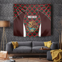 Mexico football tapestry wall hanging with 'MEXICO' crest on red-green arch pattern