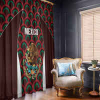 Mexico window curtain panel in dark red with eagle emblem and red-green arch pattern