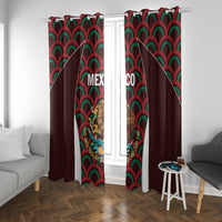 Dark red Mexico themed curtain pair with eagle emblem and layered arch design