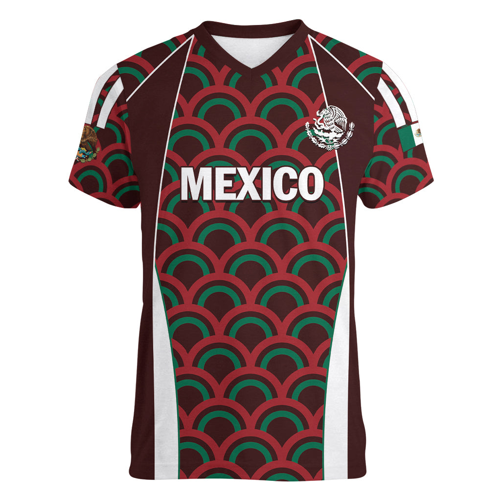 Personalized Mexico 2024 Football Women V-Neck T-Shirt Come On El Tri