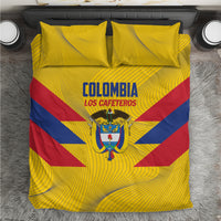 Yellow Colombia football bedding set with duvet and two pillowcases, crest and stripes design