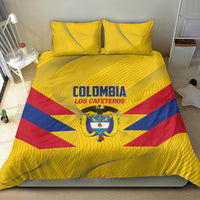 Yellow Colombia football bedding set with duvet, two pillows, and crest logo centered