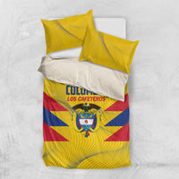 Yellow football bedding set with duvet cover and two pillow shams, Colombia crest stripes
