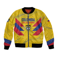 Yellow football bomber jacket with front zipper, "COLOMBIA Los Cafeteros" crest and rib trim