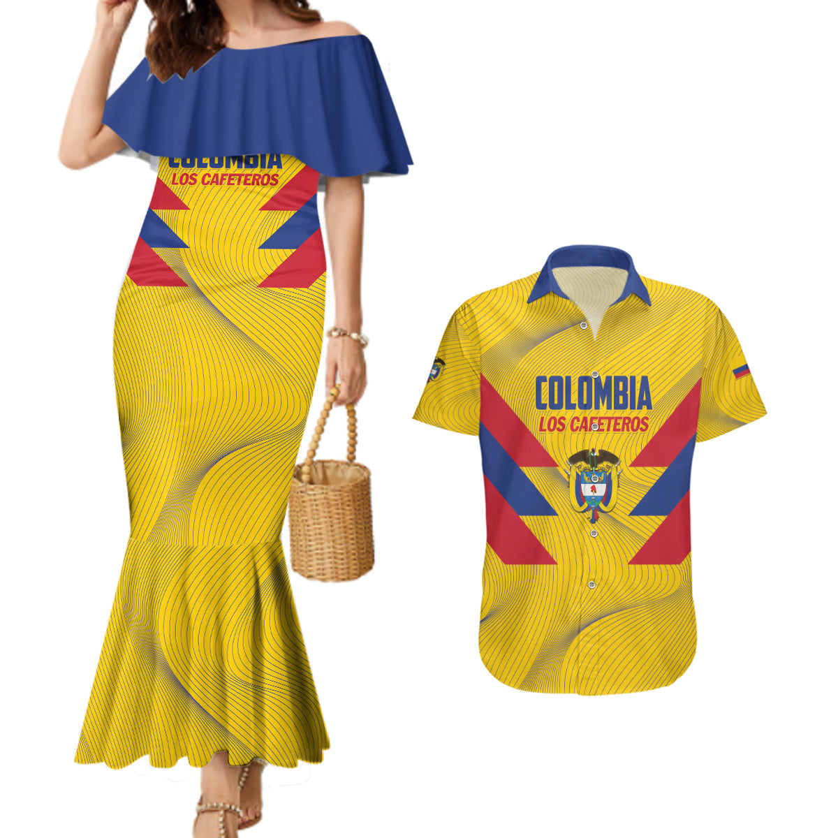 Personalized Colombia 2024 Football Couples Matching Mermaid Dress and Hawaiian Shirt Go Los Cafeteros - Wonder Print Shop