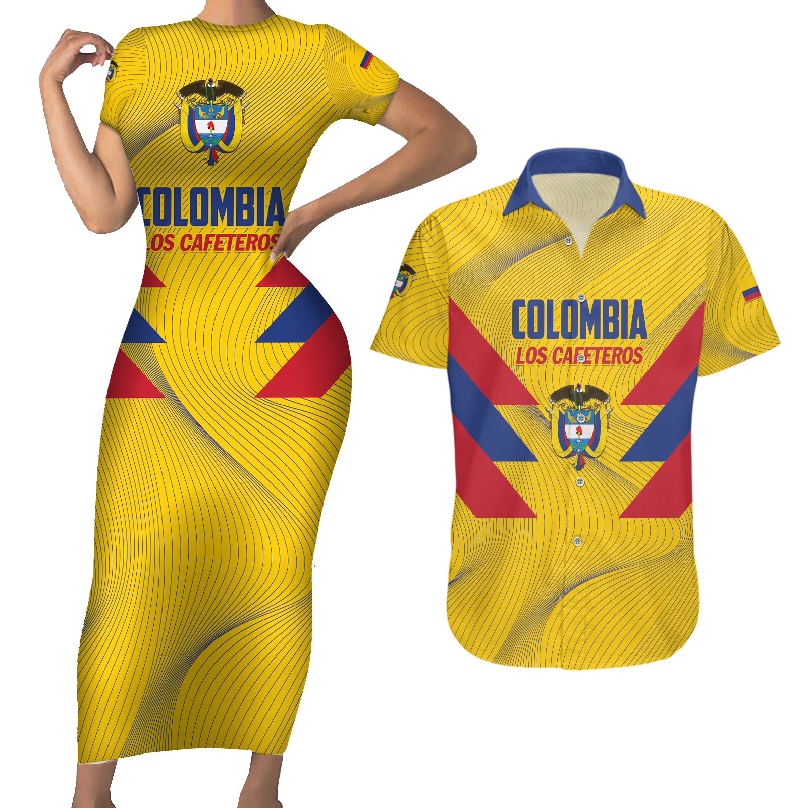 Personalized Colombia 2024 Football Couples Matching Short Sleeve Bodycon Dress and Hawaiian Shirt Go Los Cafeteros - Wonder Print Shop