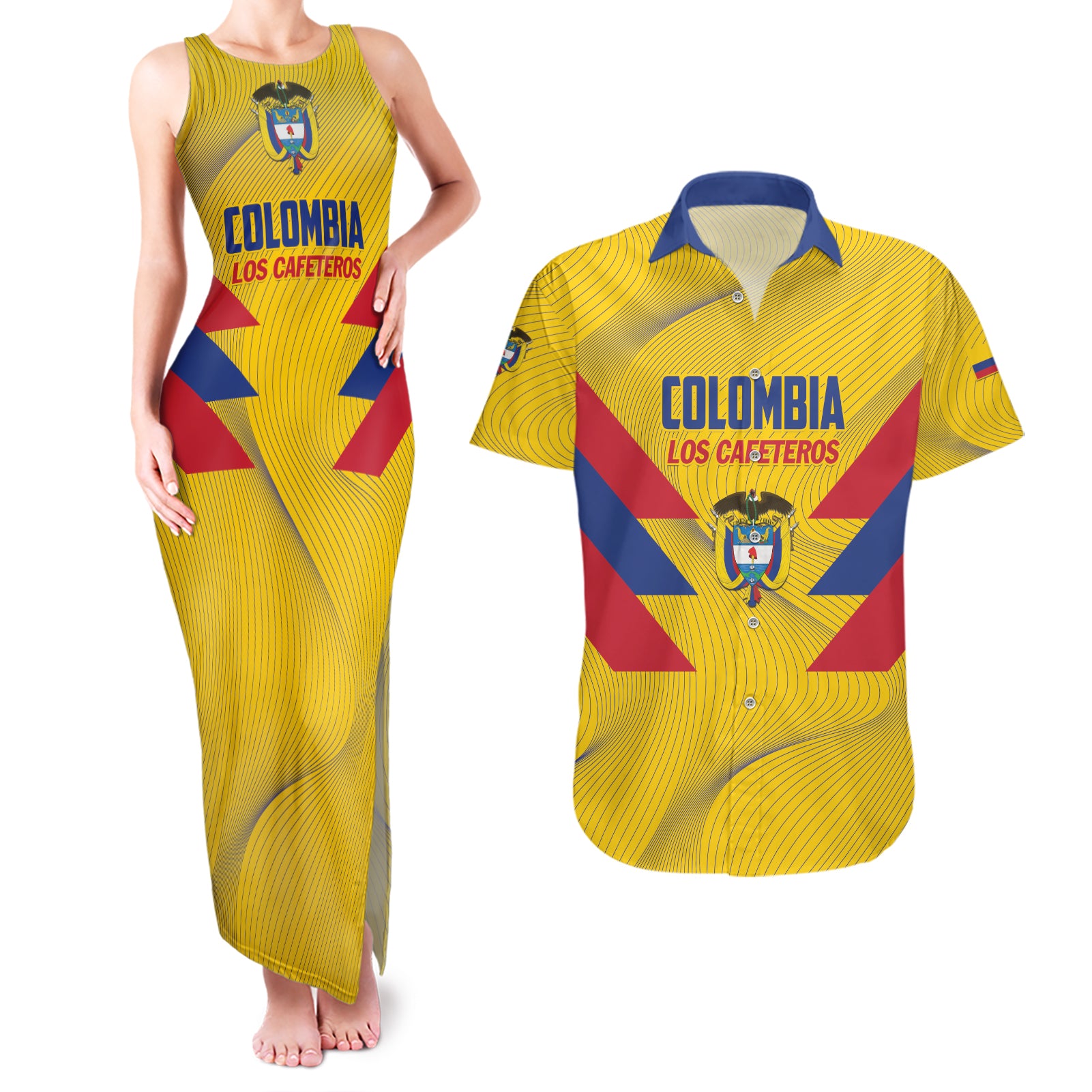 Personalized Colombia 2024 Football Couples Matching Tank Maxi Dress and Hawaiian Shirt Go Los Cafeteros - Wonder Print Shop