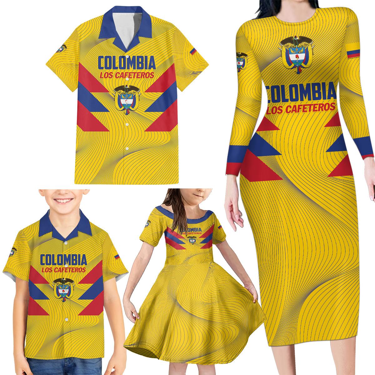 Personalized Colombia 2024 Football Family Matching Long Sleeve Bodycon Dress and Hawaiian Shirt Go Los Cafeteros - Wonder Print Shop